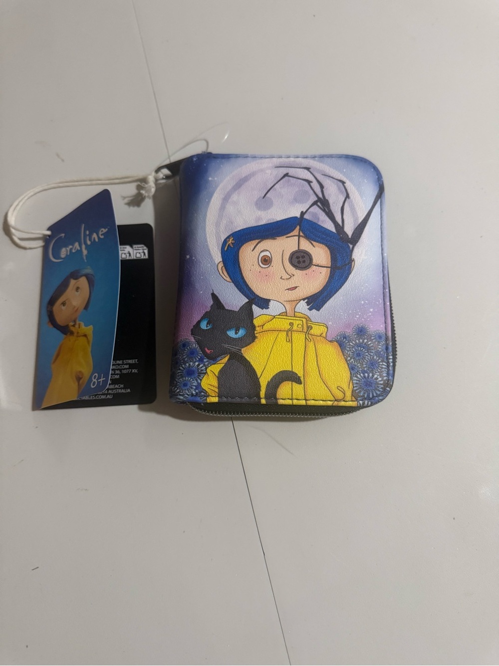 Loungefly Coraline Button Eye Flower Cat Mini Zip Wallet NWT LAIKA Blue Purple